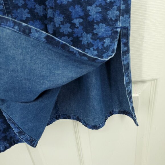 VTG Denim Floral Print Midi Skirt W/Drawstring Waist 8 Blue - Picture 13 of 15